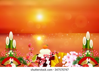Sunrise New Year cherry background