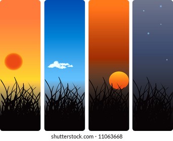 sunrise, noon, sunset and midnight vector-jpeg also available