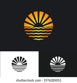 Sunrise and the ocean in a circle frame logo template