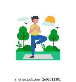 Sunrise Outdoor Yoga Practice Vector Illustration