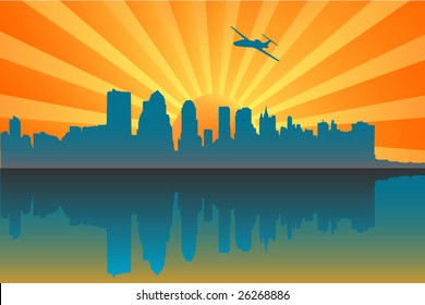 Sunrise over city
