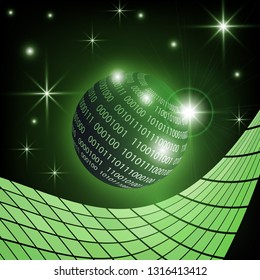Sunrise over the Earth with circuit continents in cyberspace. Vector Background, EPS10.