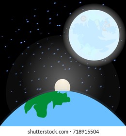 Sunrise over the earth. Space. Vector illustration