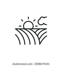 Sunrise over field icon. Simple sunrise over field icon for social media, app, and web design. Vector illustration.