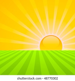 Sunrise over field vector. Also available in raster