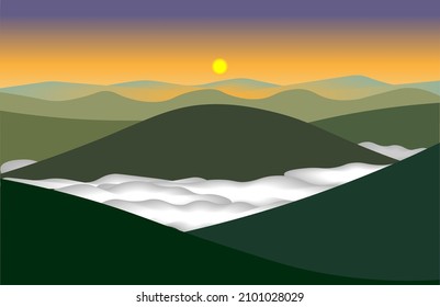 Sunrise over mountain range background.