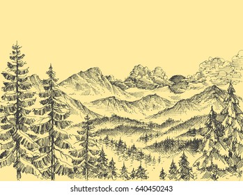 Sunrise over the mountains, alpine panorama