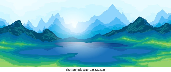 sunrise over the mountains with leak vector