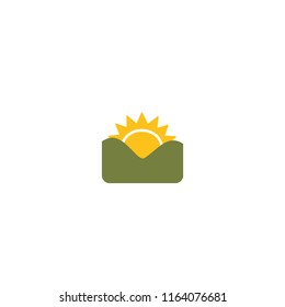 Sunrise Over Mountains Vector Flat Icon