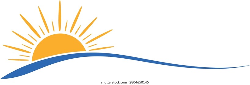 Sunrise over ocean wave logo with abstract sun and water design