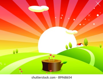 Sonnenaufgang auf einer waldreichen Landschaft