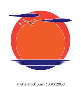 Sunrise over the sea, flat design,  vector illustration, space for text.