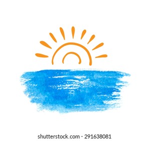  Sunrise over the water, vector logo illustration