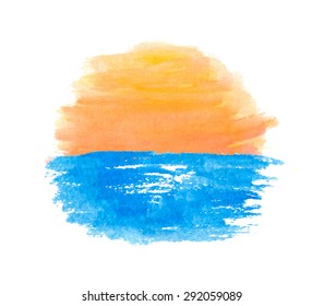  Sunrise over the water, vector logo illustration