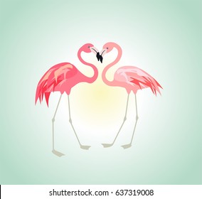 Sunrise with pair of pink flamingo