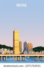 The Sunrise is a picture of a bridge in downtown Seoul. Seoul Yeouido Picture Vector