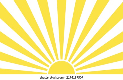 Sunrise rays background. Japanese style simple abstract geometry wallpaper. Yellow light glare effect, sunburst pattern. Vector illustration of a radial ray. For copy space, posters, or social media.