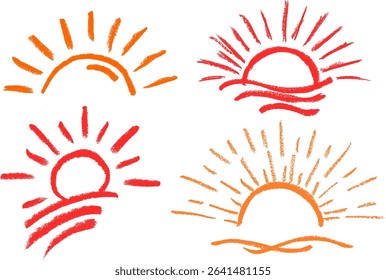 Sunrise Rays Crayon Chalk Drawing Vector Set