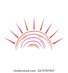Sunrise with rays in orange and pink tones Vector illustration