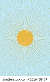 Sunrise. rays. Sunburst Vector illustration. Blue sky background