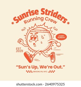 Sunrise running club logo illustration, cartoon mascot illustration, retro mascot template, Sunrise illustration
