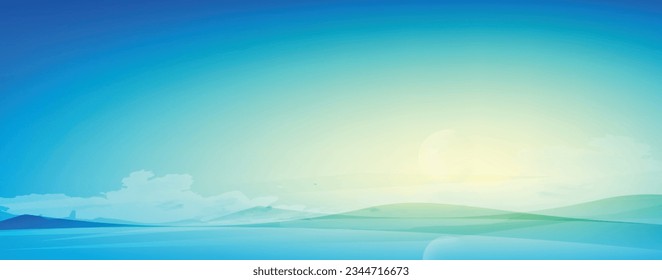 Sunrise at the sea minimal vector banner. Nature vector background. 
