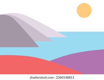 Amanecer en el mar con una cordillera de montaña diseño abstracto para pintar la decoración de la pared