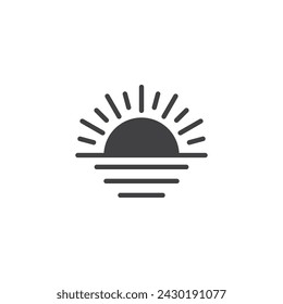 Sunrise and sea vector icon. filled flat sign for mobile concept and web design. Sunrise horizon glyph icon. Symbol, logo illustration. Vector graphics