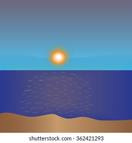 Sunrise in the sea. Vector illustration.