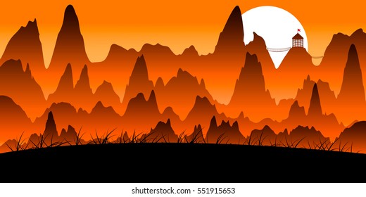 Sunrise in sharp rocks(landscape,background,sun in mountains,morning)
