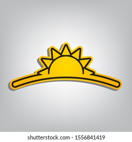 Sunrise sign. Flat orange icon with overlapping linear black icon with gray shadow at whitish background. Illustration.