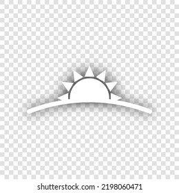 Sunrise sign. White Icon with dropped natural gray Shadow at transparent Background. Illustration.