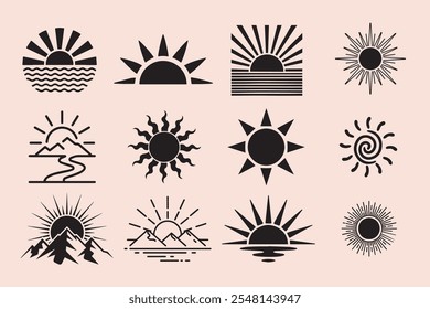 Sunrise Silhouette bundle, Sunrise icon Set.