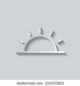 Sunrise simple icon. Flat design. Paper style with shadow. Gray background.ai