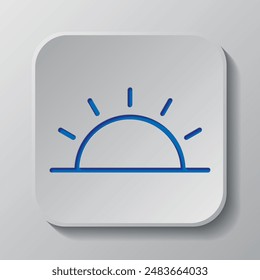 Sunrise simple icon. Flat design. Paper cut design. Cutted blue symbol with shadow. Gray badge button, gray background.ai