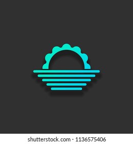 sunrise. simple weather icon. Colorful logo concept with soft shadow on dark background. Icon color of azure ocean