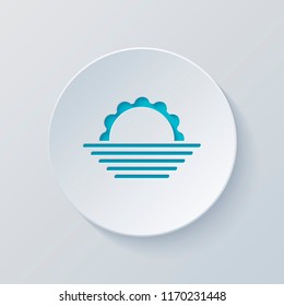 sunrise. simple weather icon. Cut circle with gray and blue layers. Paper style