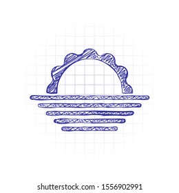 sunrise. simple weather icon. Hand drawn sketched picture with scribble fill. Blue ink. Doodle on white background