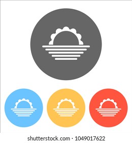 sunrise. simple weather icon. Set of white icons on colored circ