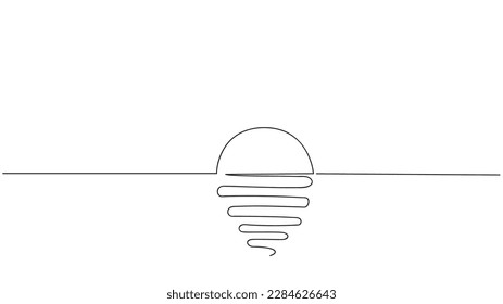 Sunrise. Single continuous one line with sunny ocean view. Vector illustration