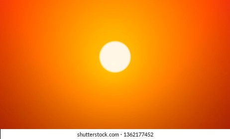 Sunrise sky closeup. Widescreen vector illustration. Bright orange sun. Concept of upcoming hot weather. Abstract background with empty cloudless sky and sun. Morning summer view.