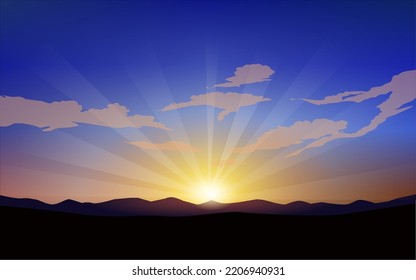 Sonnenaufgang Himmel, Vektorhintergrund mit Sonnenaufgang und Wolken