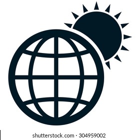 Sunrise in space. Sun rising over Earth vector illustration isolated