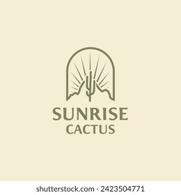 Sunrise sun in desert with cactus hand drawn Logo Design Inspiration