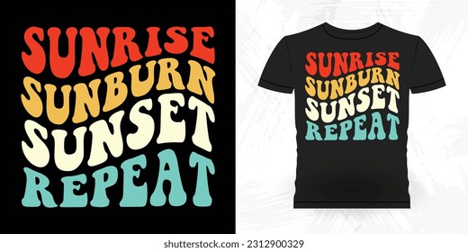 Sunrise Sunburn Sunset Repeat Funny Beach Summer Vacation Retro Vintage Surfing Surfer Lover Summer T-shirt Design