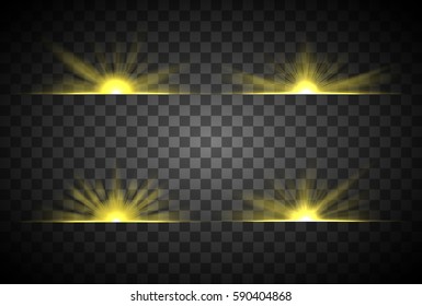 sunrise, the sun's rays set in isolation on a transparent background