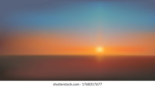 Sunrise, sunset background. Vector Illustration. Vintage, retro, instagram, hipster style. Web mobile interface template. Corporate, business website design. Orange, yellow, blue colors. Banner, print