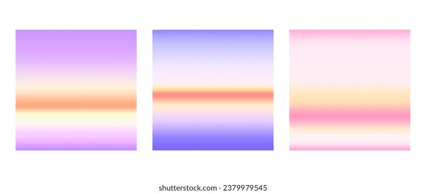 Sunrise or sunset colorful gradients background set. Smooth blurred wallpaper set in pink, blue, orange purple colors. Abstract beach and sea or ocean horizon backdrop. Vector illustration