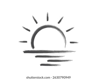 Sunrise sunset hand drawn illustration. Summer, beach and sea symbol. Isolated vector image