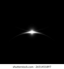 Horizonte do nascer ou pôr do sol. Eclipse solar ou lunar com ilustração de vetor de efeito de faísca de borrão branco. Planetas espaciais brilhantes no universo. Raios celestes brilhantes realistas, aura redonda